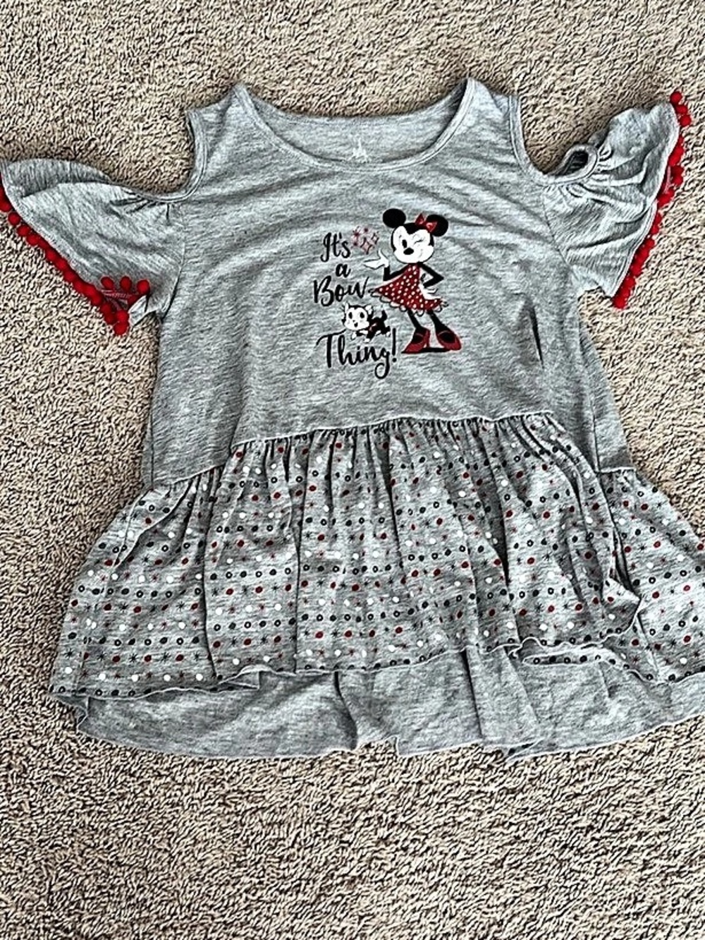 Disney Minnie Mouse It's a Bow Thing Cold Shoulder Peplum Top Peplum Dress Gray